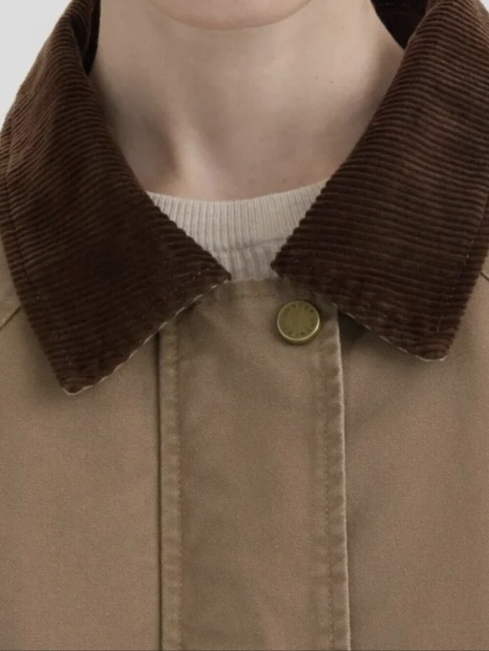 Hunter Barn Jacket Tan Canvas Corduroy Collar Boxy Oversized Women Sz M $149 NWT - Picture 2 of 16